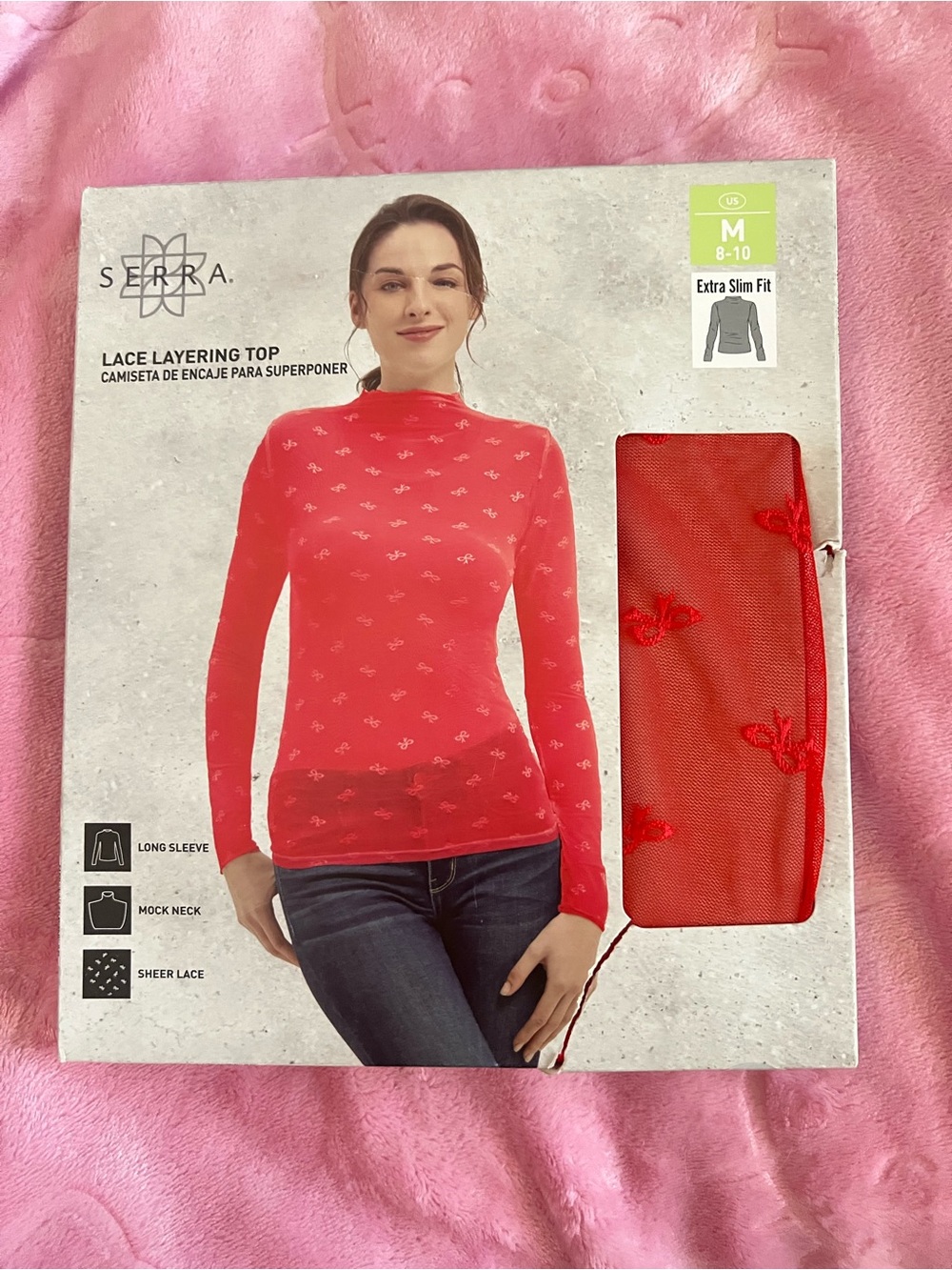 Serra Red Sheer Lace Mock Neck Top